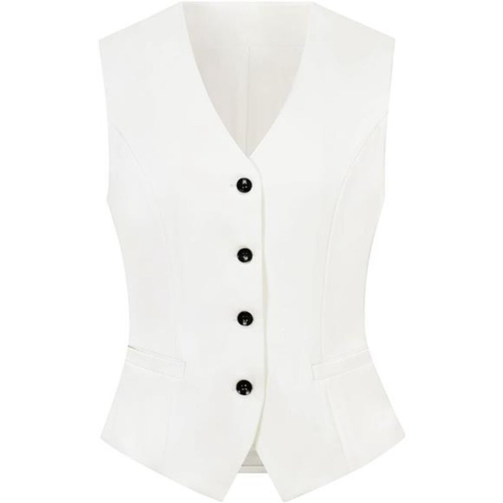 Womens Suit Vest V Neck Button Down Sleeveless White